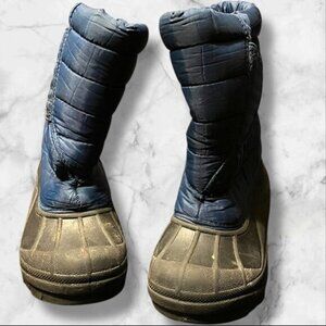 Snow Boots Girls Size 1 Blue Quilted Upper Insulated Lining Pull On Winter